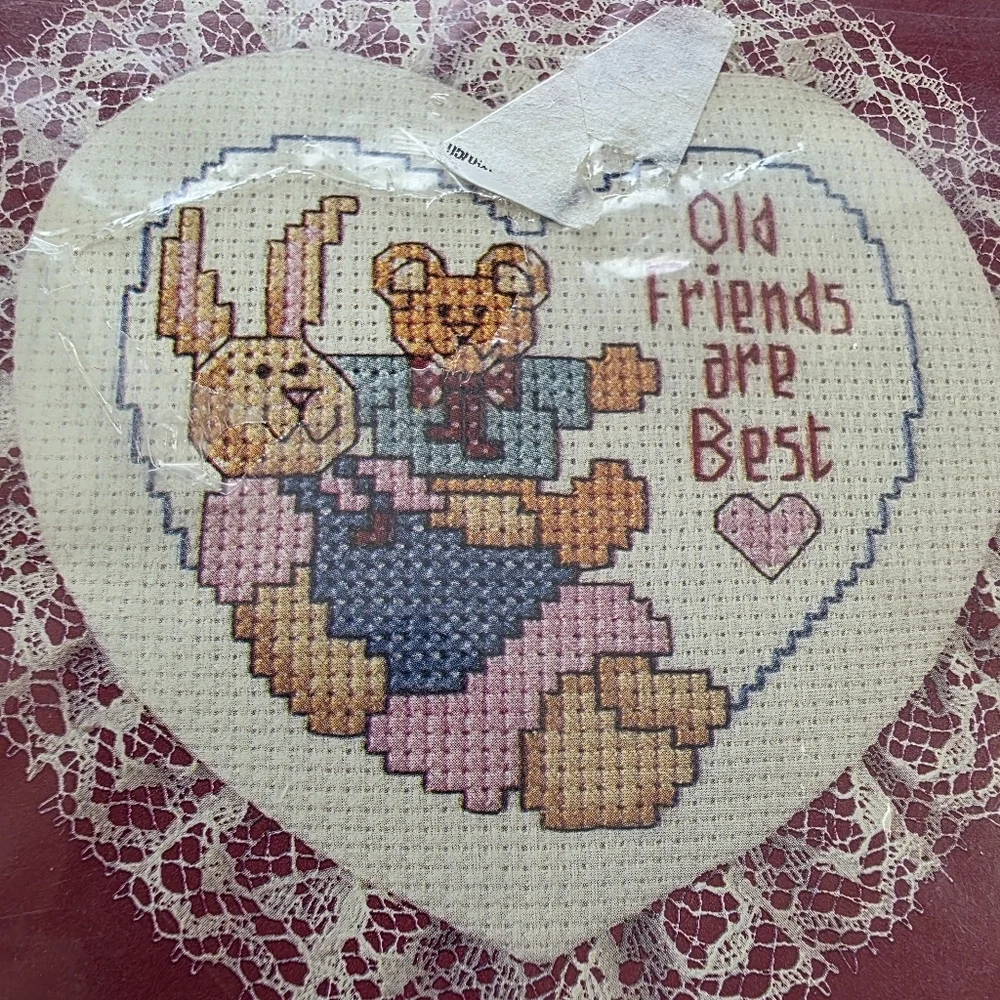 Vintage 1998 Stitchables Cross Stitch Craft Kit Old Friends Are Best Friend Gift